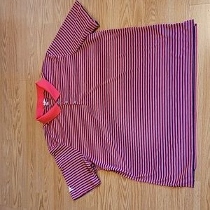 Adidas Golf Polo 2XL Striped Pink Blue Mens Short Sleeve Button Up